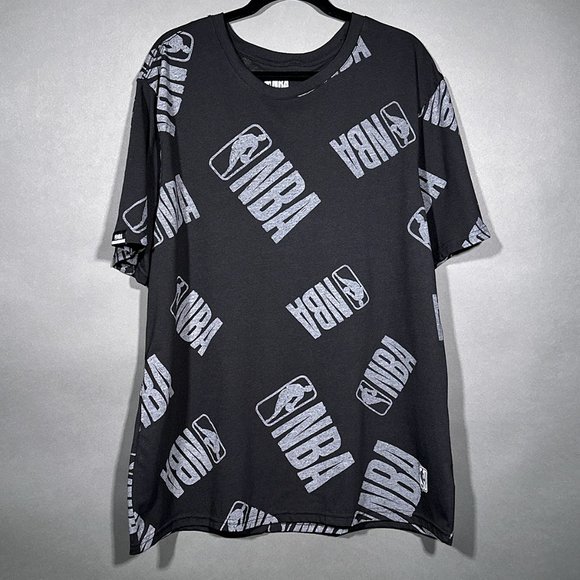 NWOT NBA Basketball T Shirt With NBA Logo All Over Design On Both Sides Size 1X - Picture 1 of 13